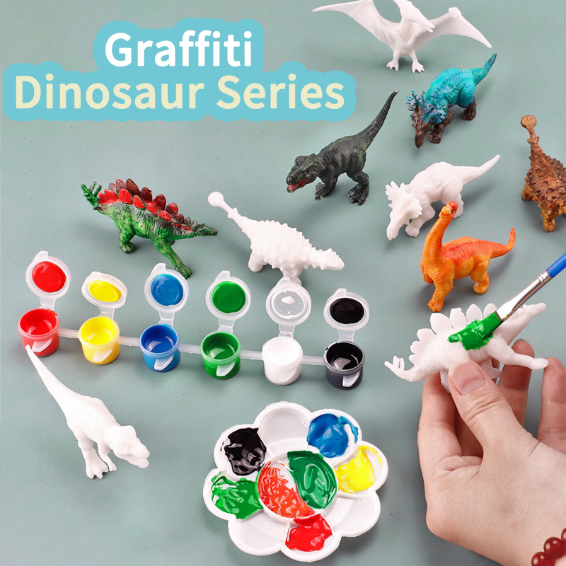 Puzzle Blank White - 6 adet/8 adet, DIY Boyama Dinozor